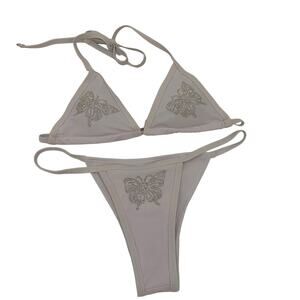 White Bling Butterfly 2 Piece Bikini Size Large